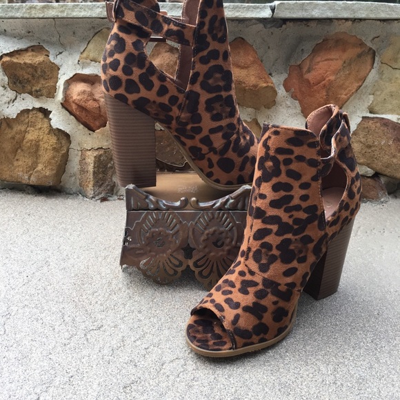 cheetah open toe booties